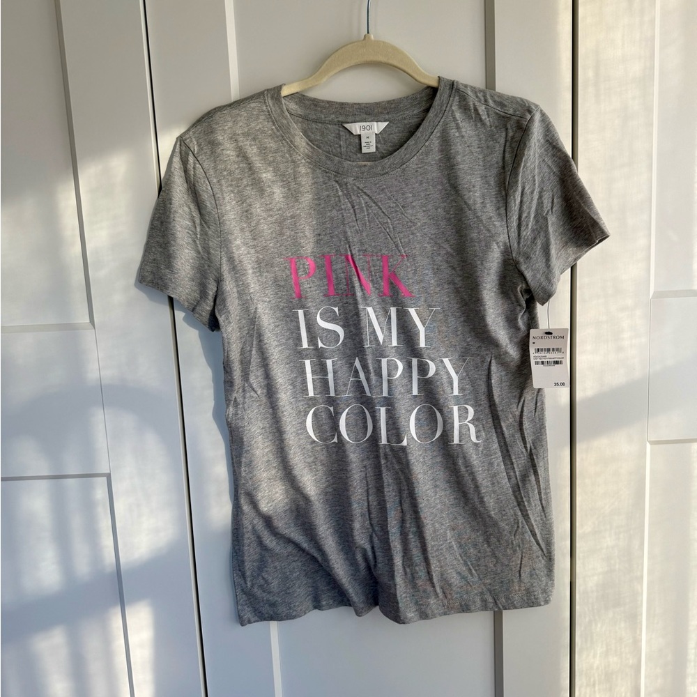 Nordstrom Gray Tee with Pink and White Text